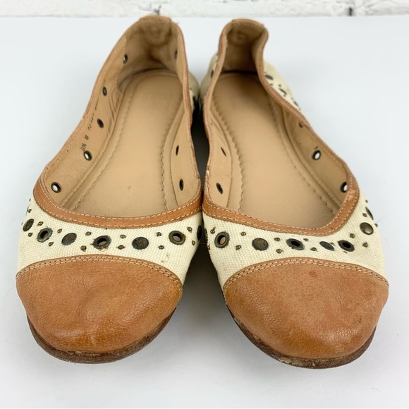 Frye Carson Rivet Flats Cream Canvas Leather Toe 8.5 - Picture 3 of 12